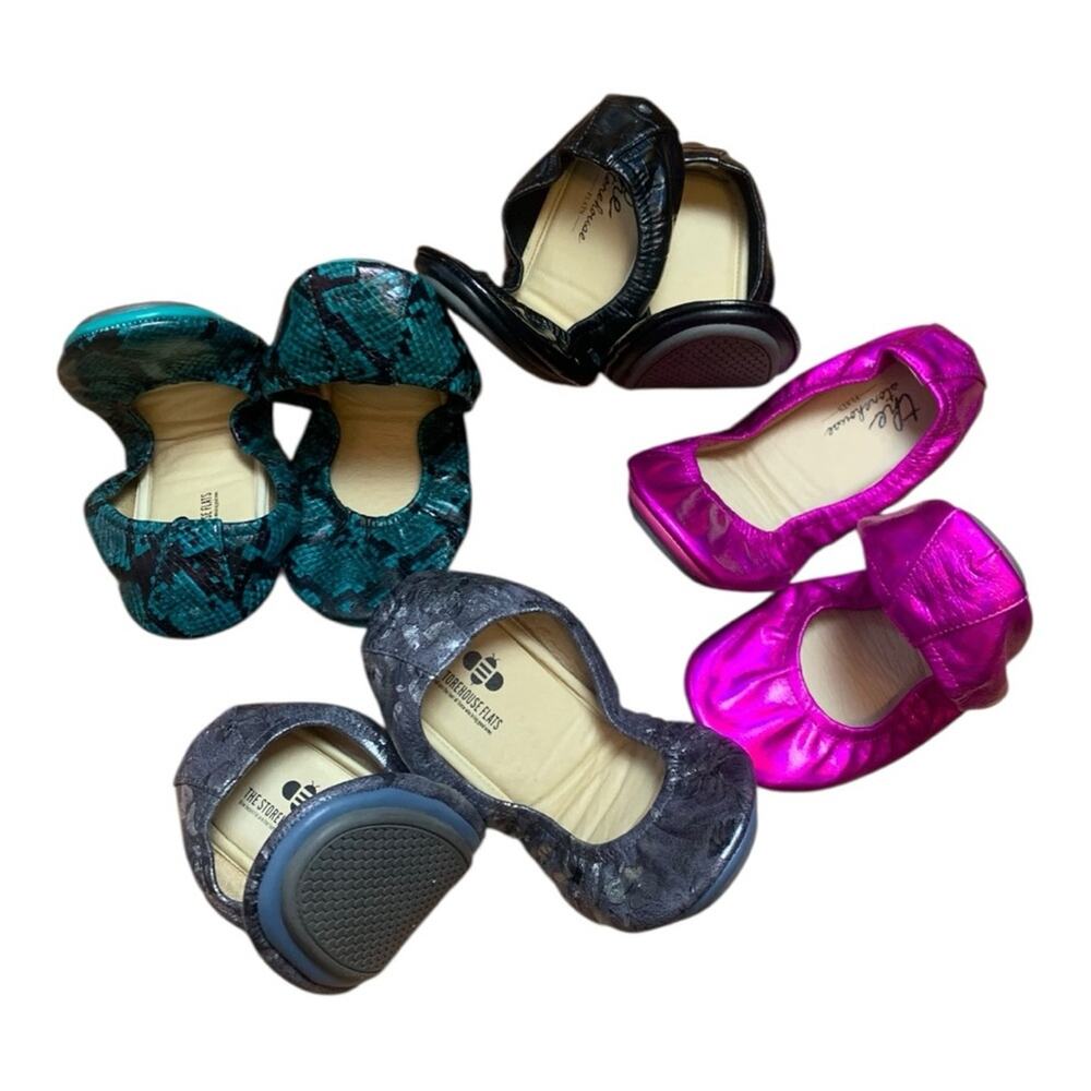 The Storehouse flat size 7 bundle of four slippers tieks pink black metallic lea